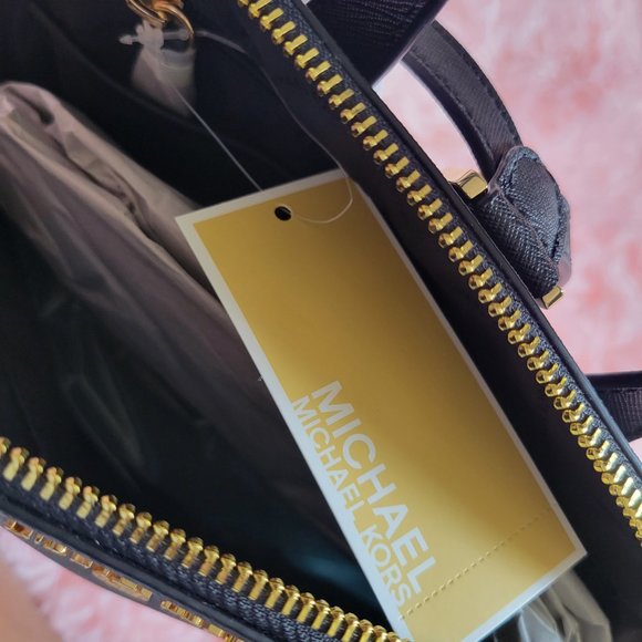 MICHAEL KORS Cindy MK Signature BLACK Large Backpack Bag Gold Logo Retails $298